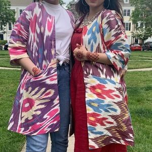 NWOT Handwoven Uzbek   Silk Blend  Ikta Chapan  Navy Blue